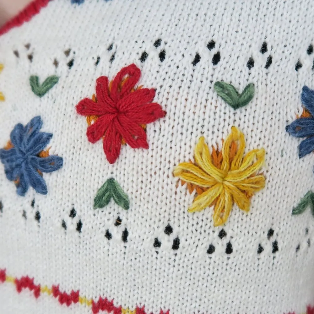 Vintage 90s Gina Peters Cottagecore Floral Cherry Sweater Vest White - Image 5