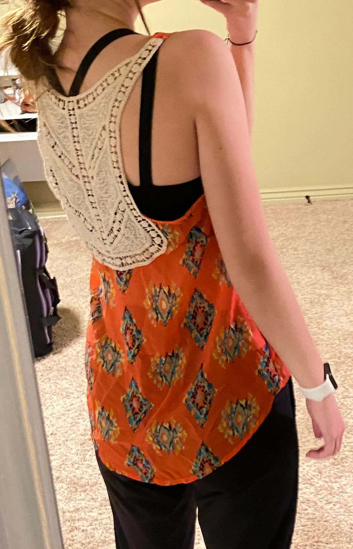 Patterned Tank with Cream Lace Back - Image 2