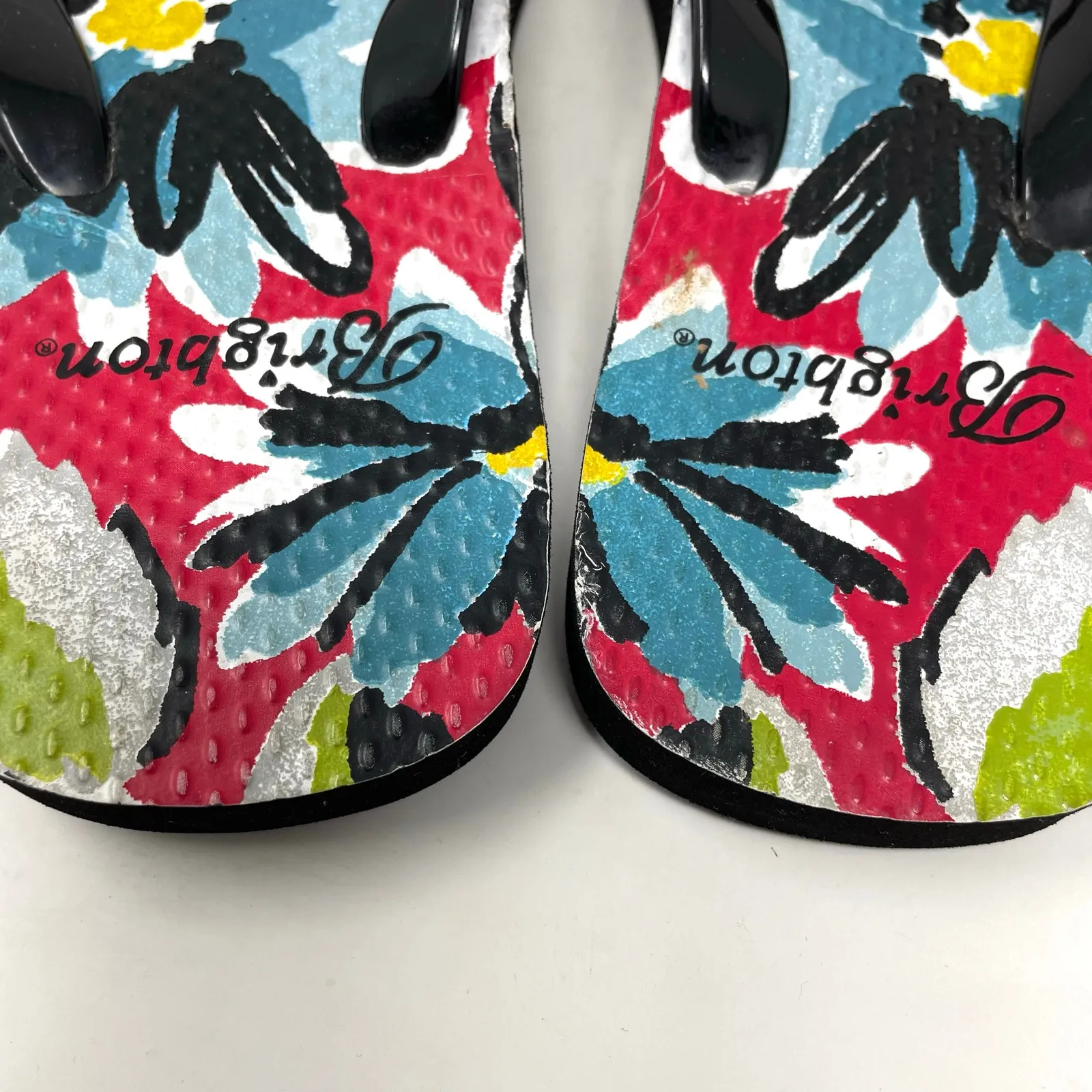 Brighton Black Red Blue Floral Flip Flops Sandals Classic Silver Heart Womens 6 - Image 13