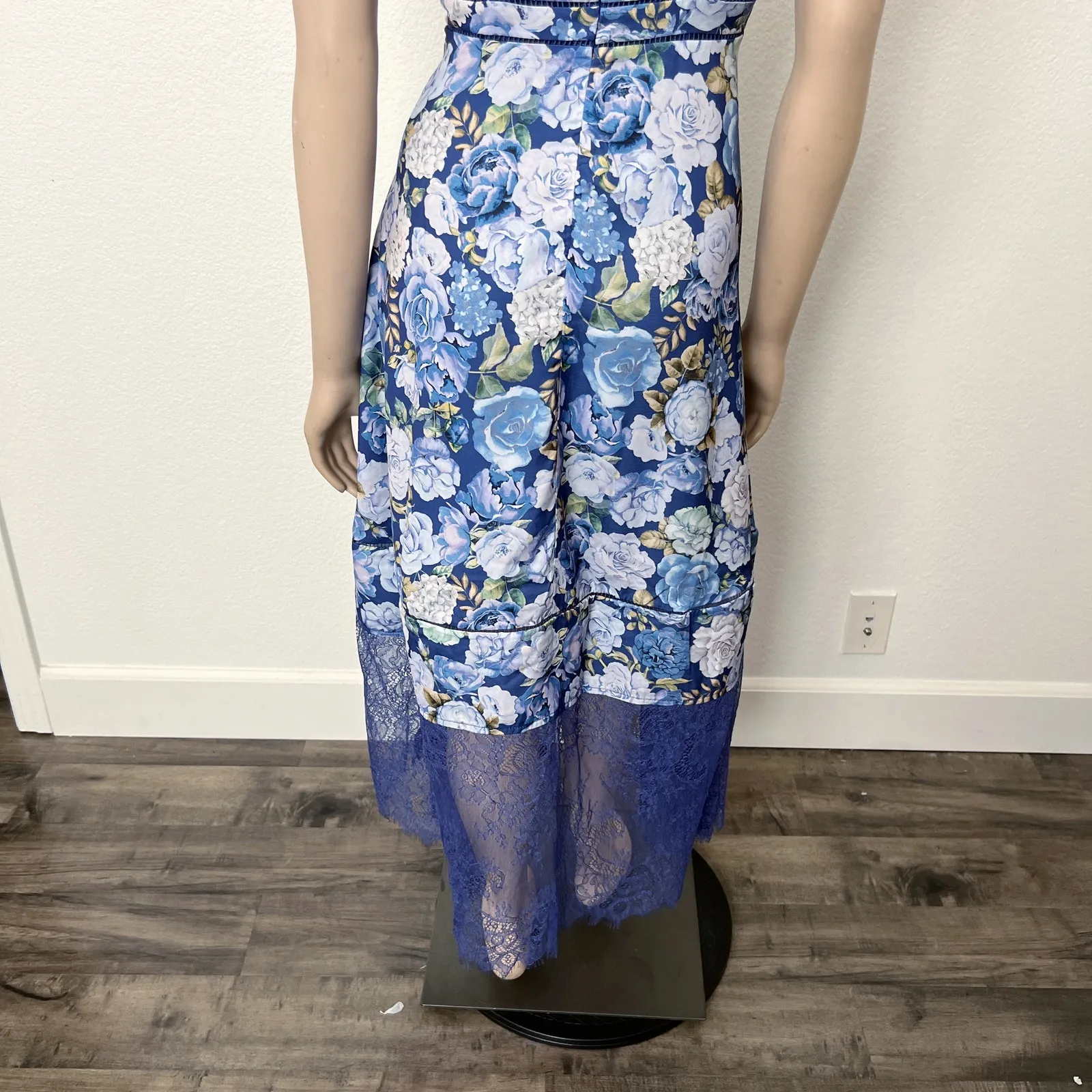 [Rachel Parcell] Blue Floral Puff Sleeve Lace Trim Spring Midi Dress NWT Size 8 - Image 9