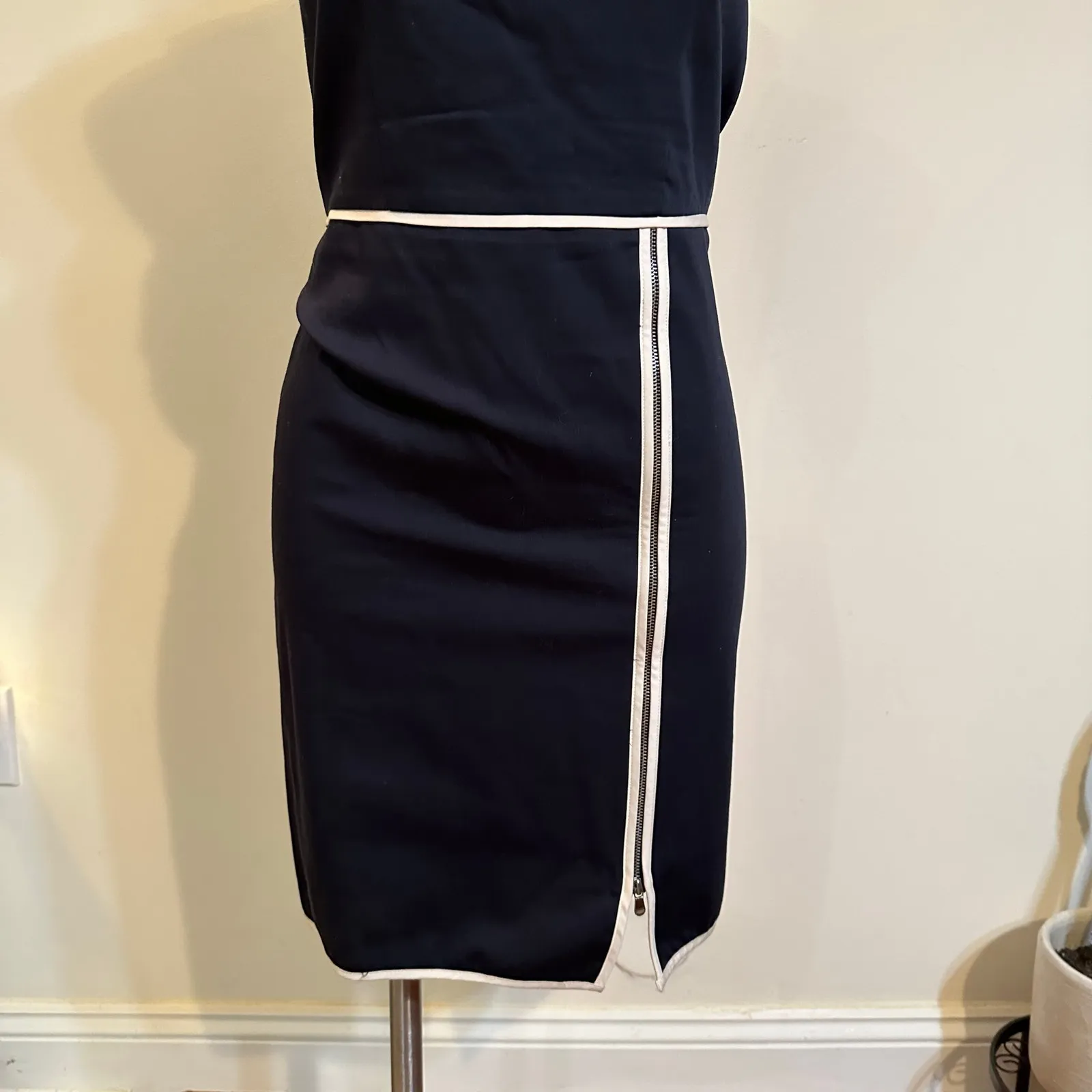 Loft Sheath Dress sz 0 Navy Blue White Trim Business Dress - Image 9