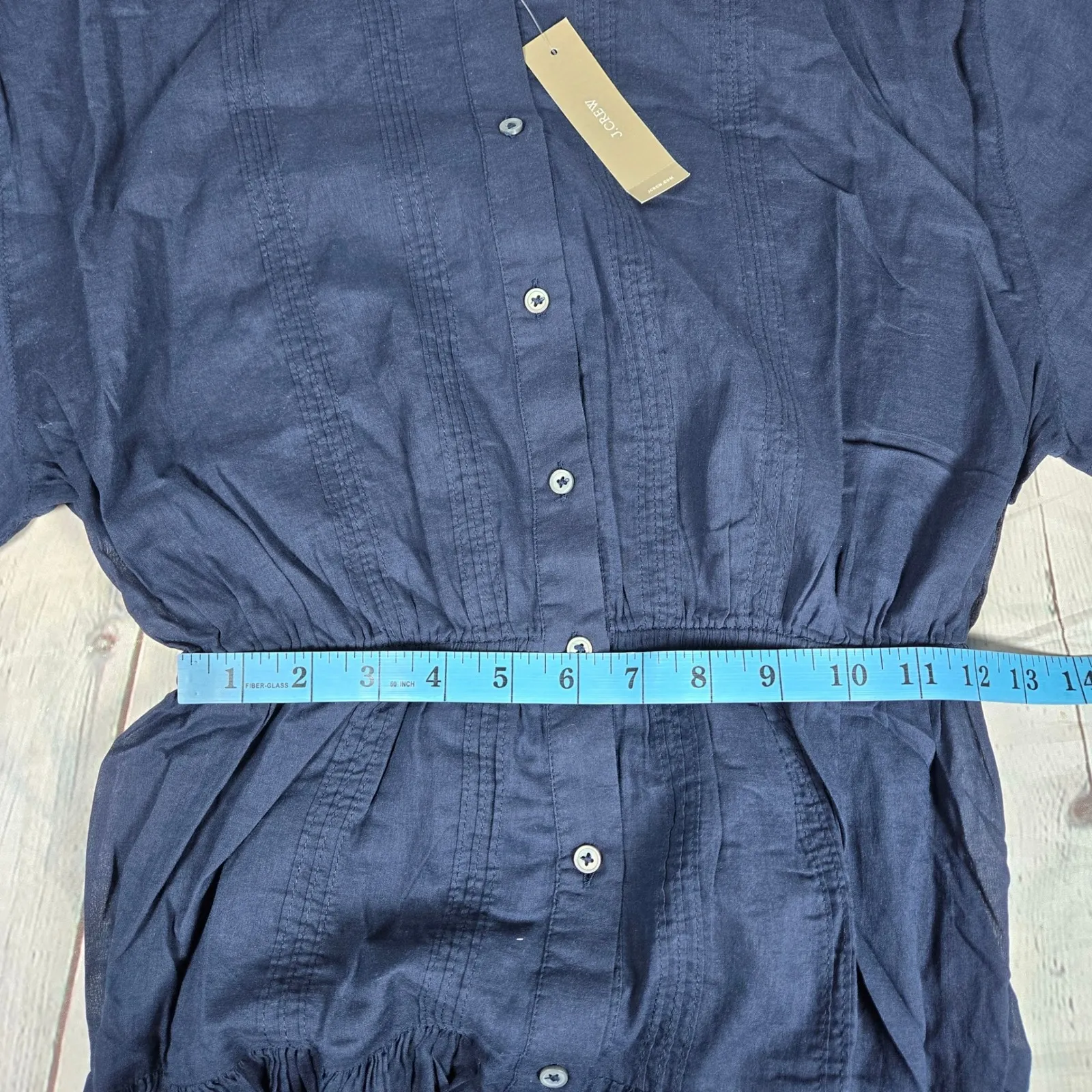 J Crew Pintuck shirt-dress in cotton voile Navy CK804 XS NWT Short Sleeve Tiered - Image 9