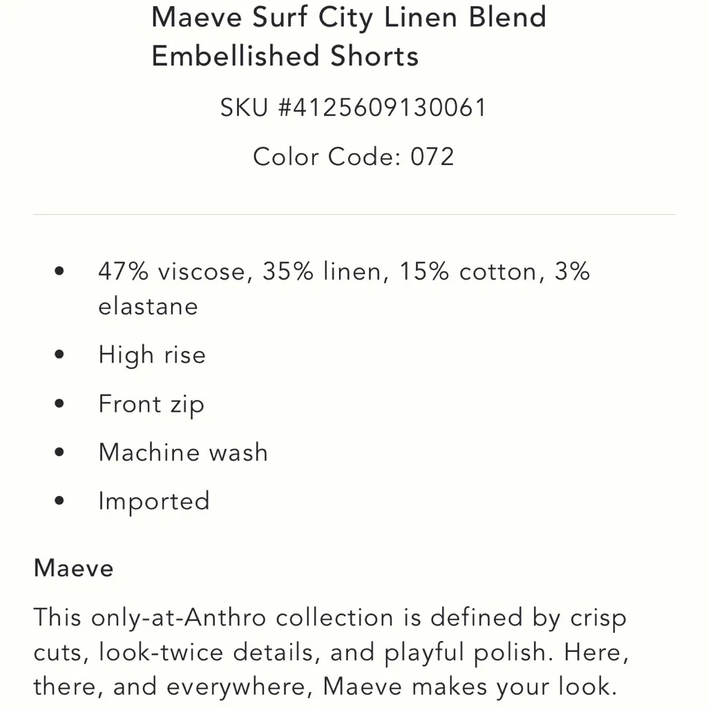 Anthropologie Maeve Surf City Linen Blend Embellished Shorts - Image 5