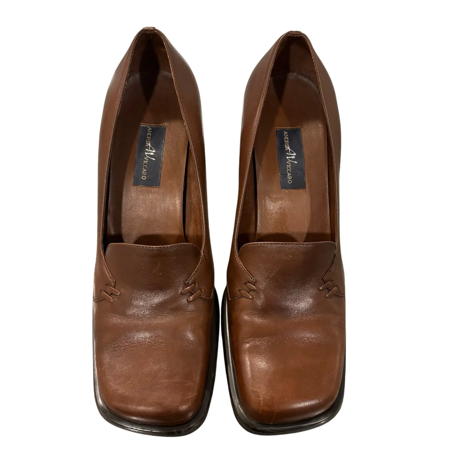 Y2K vintage clueless friends chocolate brown leather block heel loafers, 8.5 - Image 4