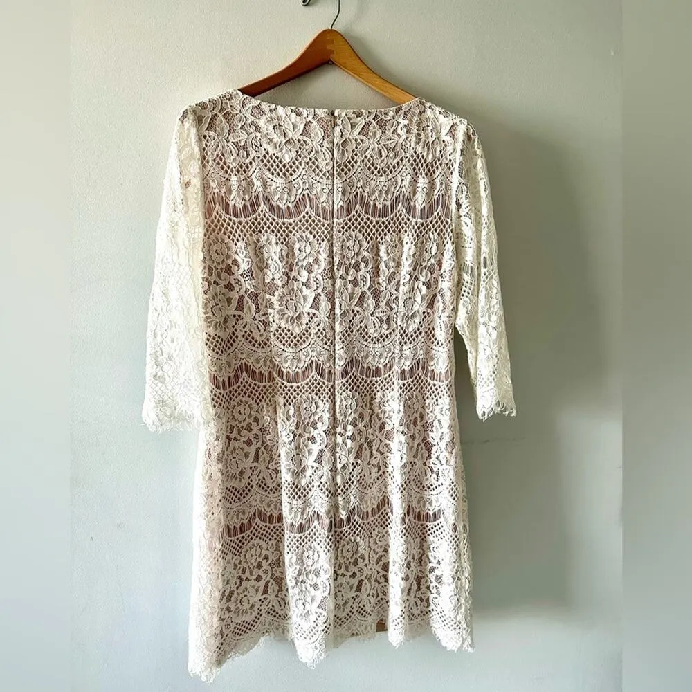 Jessica Howard JH Dress Women's 14 White Lace Mini 3/4 Sleeves Party Cocktail - Image 3