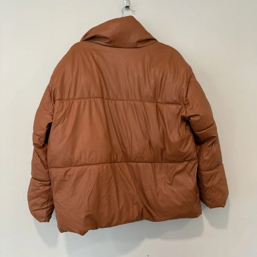 Antropologie X NVLT Women's Vegan Leather Puffer Jacket Brun Bagage Size Large - Image 6