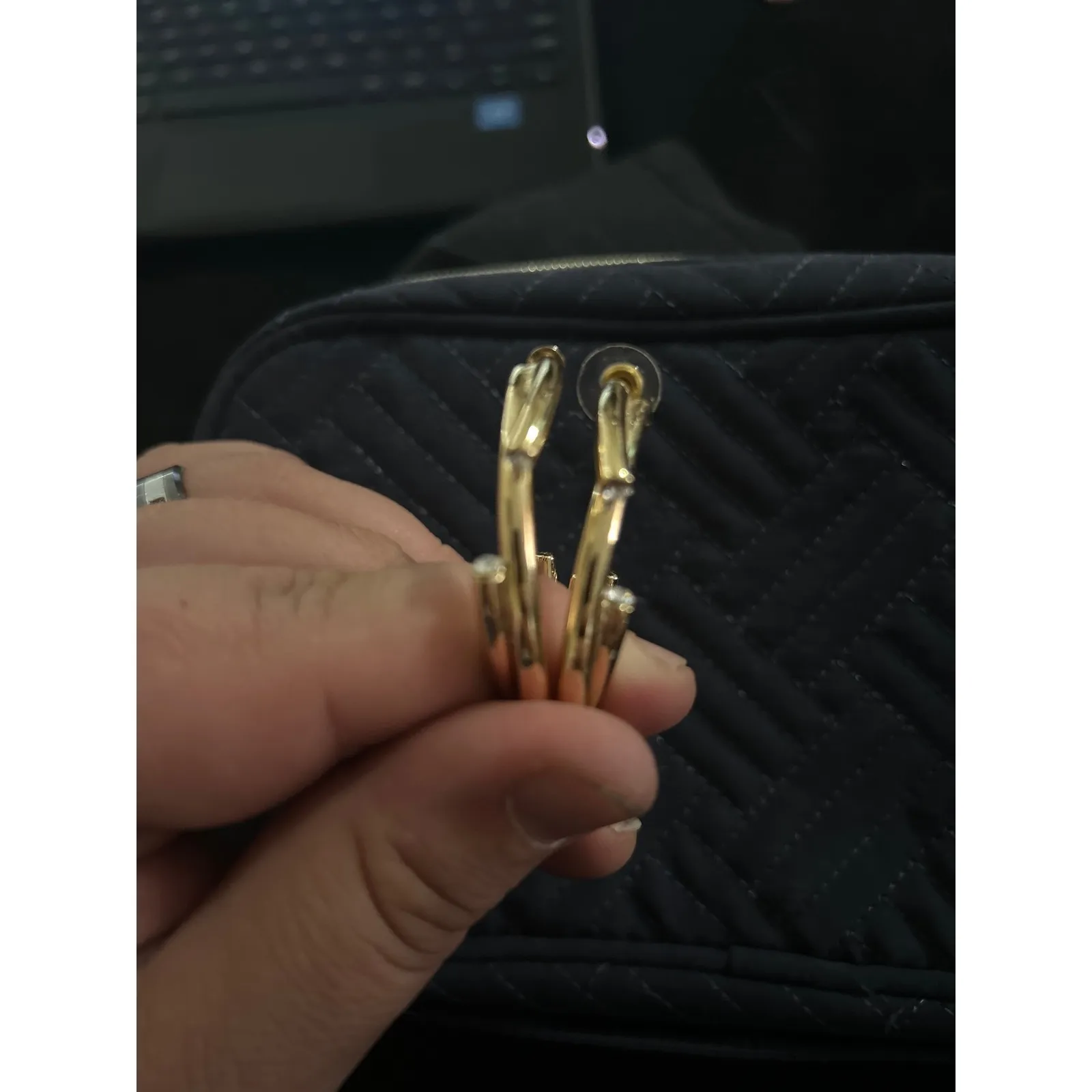 Gold Tone Double‎ Hoop Earrings Statement Fashion Jewelry - Image 2