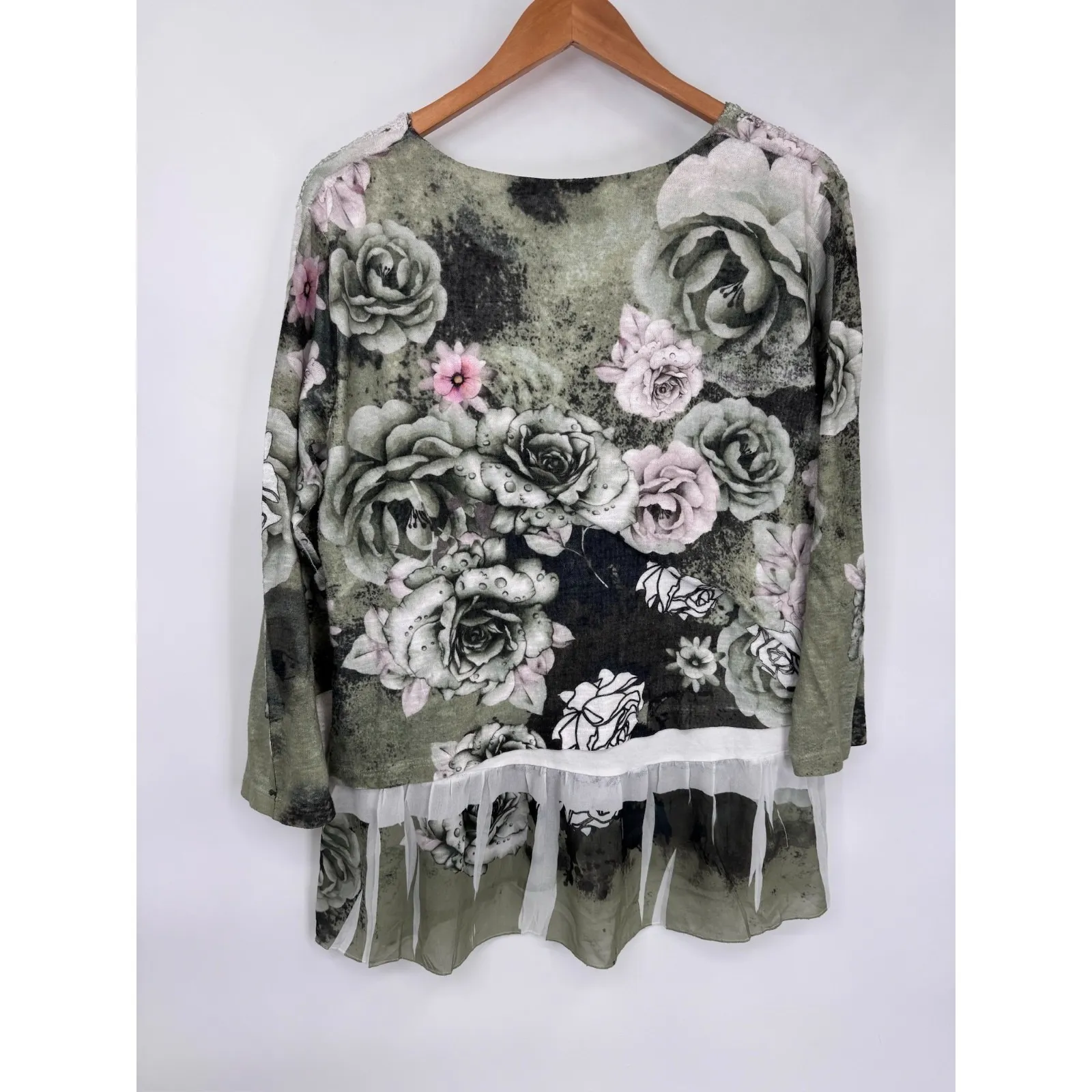 Vintage Y2K Ali Miles Top Womens Large Green Polyester Romantic Forest Fairy - Image 7