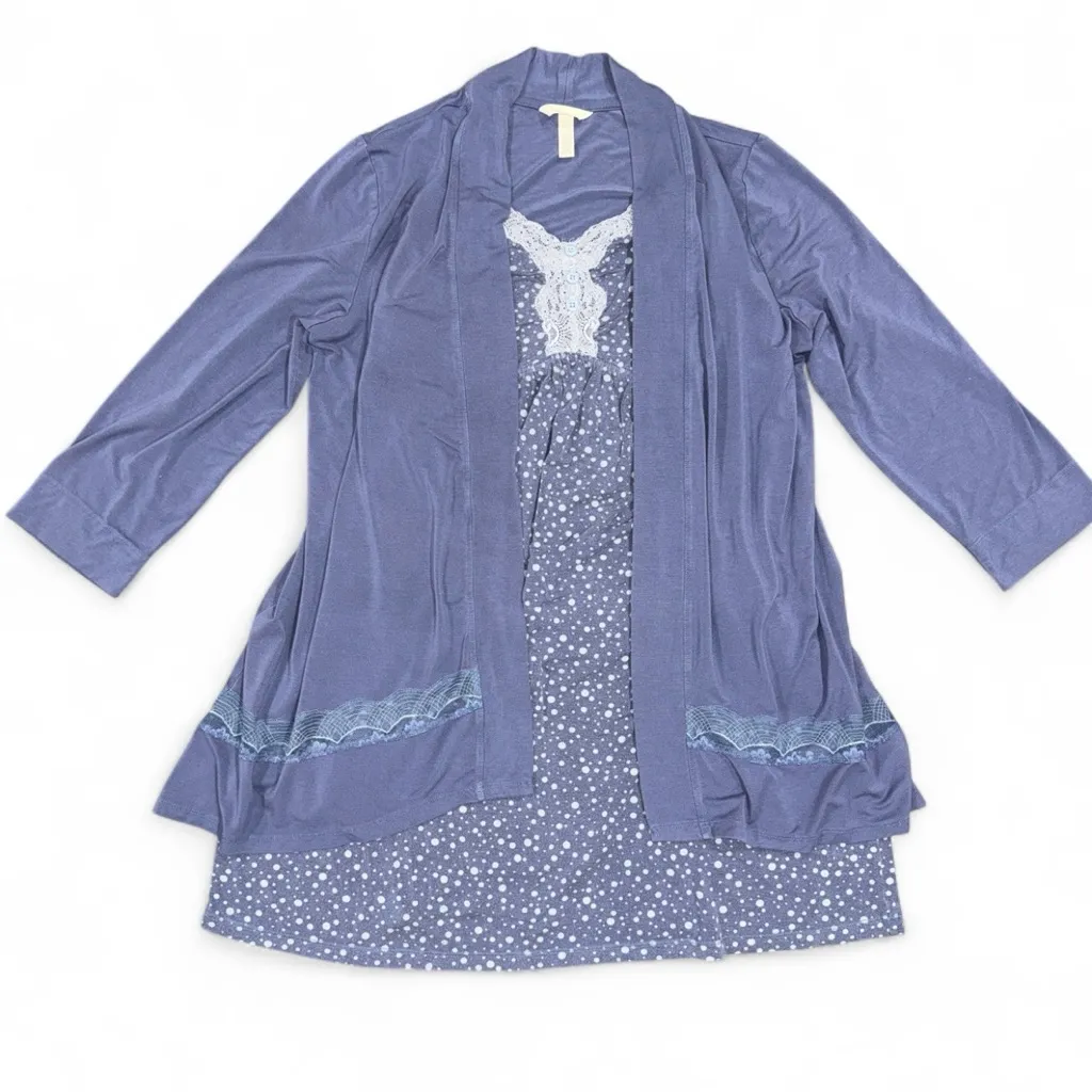 Soma Nightgown and Robe Set Sleepwear Pajama 2pc Set Blue Lace Size Medium - Image 1