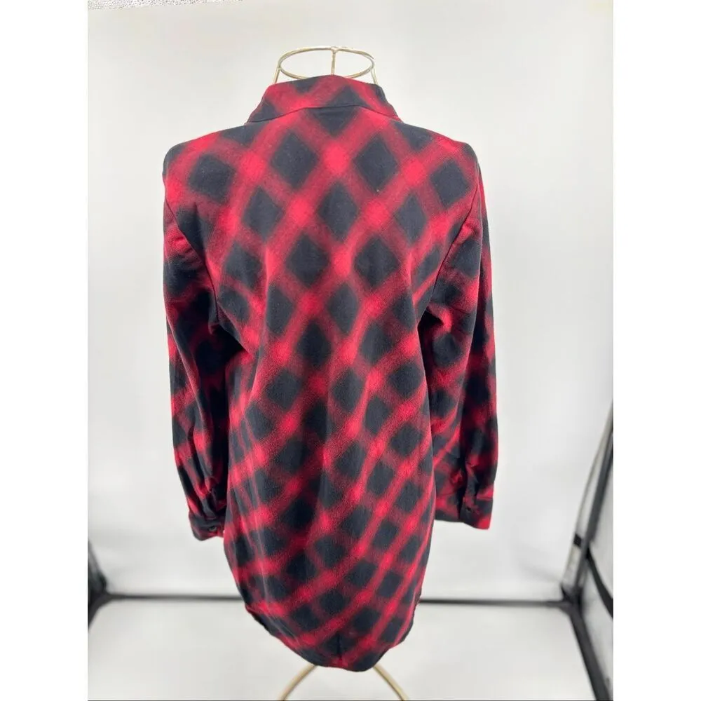 Soft Surroundings Manchester Tunic Medium Buffalo Plaid Shirt Zip Front Top Red - Image 8