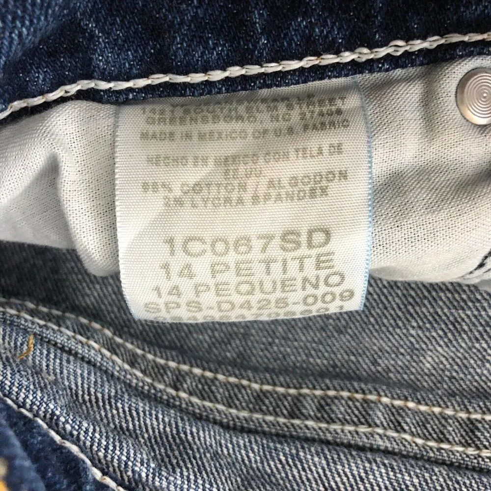 Chic Womens Jeans Straight Leg High Rise Dark Wash 14P Hemmed Blue - Image 5