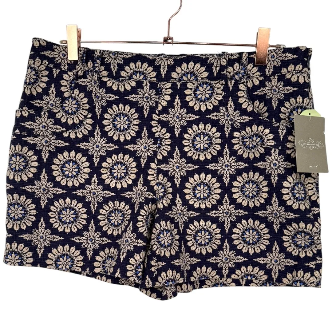 NWT Anthropologie Elevenses Floral Medallion Print Shorts Navy Size 8‎ Preppy - Image 4