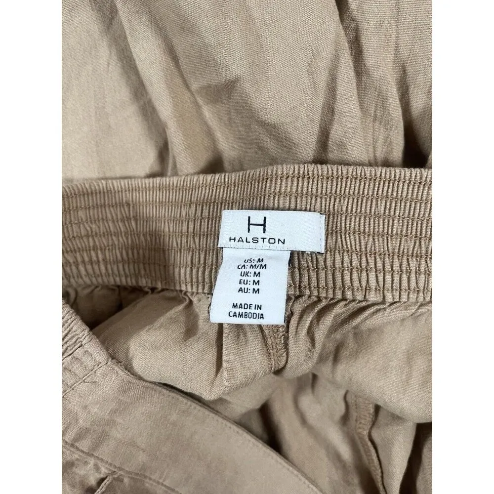 Halston Pants Womens Medium Tan Pull On Linen Blend Stretch Lightweight Comfort - Image 3