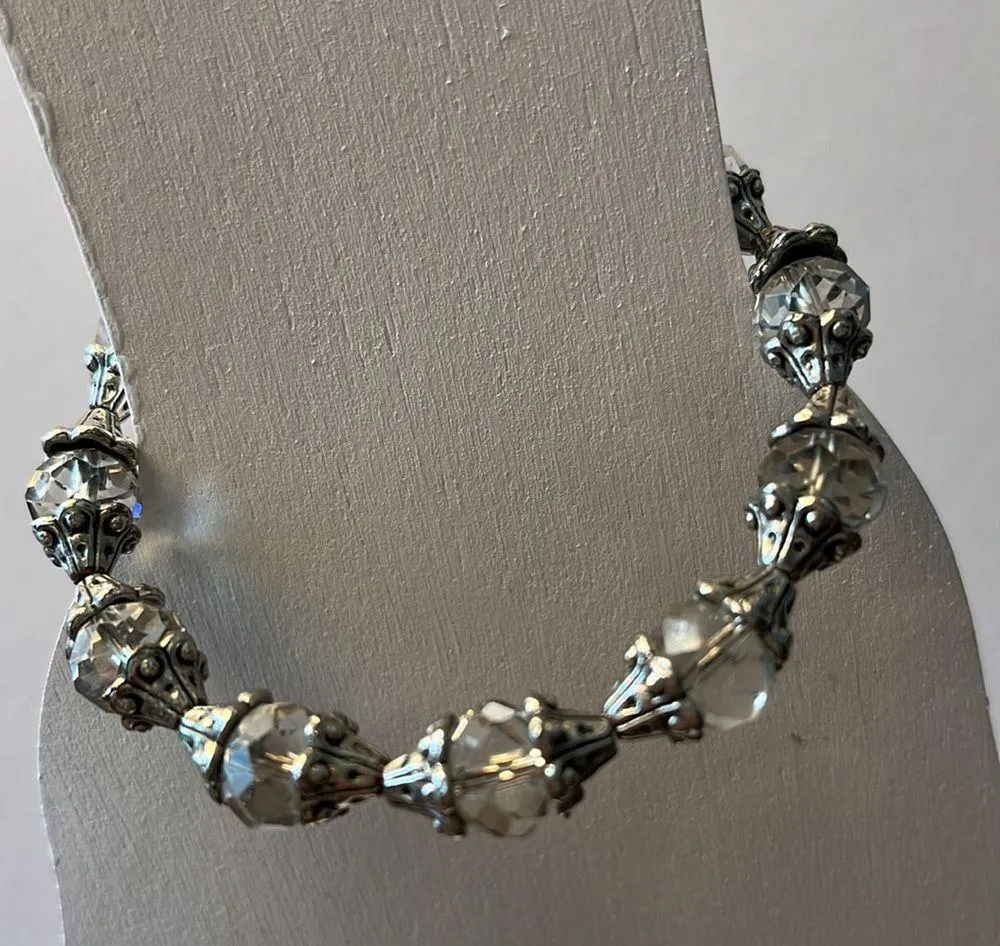 Chubby Chico Charms Bracelet Made in USA Silver Tone & Clear Beads - Image 2