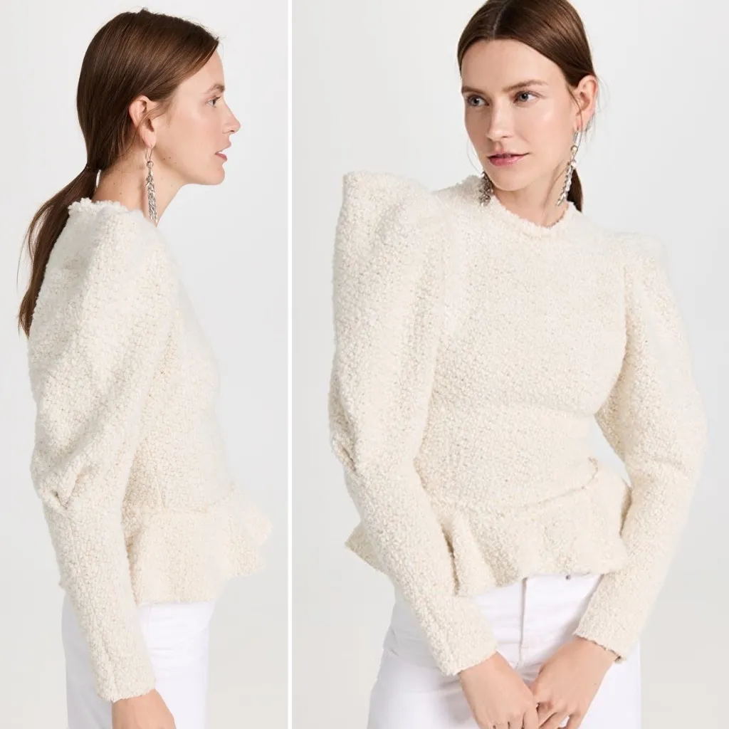 Isabel Marant Giamili Bucle Peplum Sweater Top in Ecru Size 40 (8 US) - Image 12
