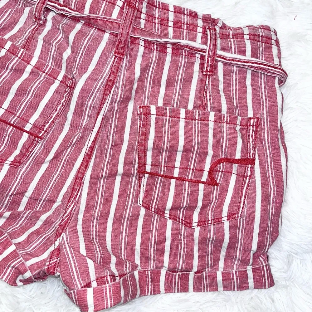 AMERICAN EAGLE High Rise Linen Red White Striped Paperbag Short Shorts 4 - Image 8