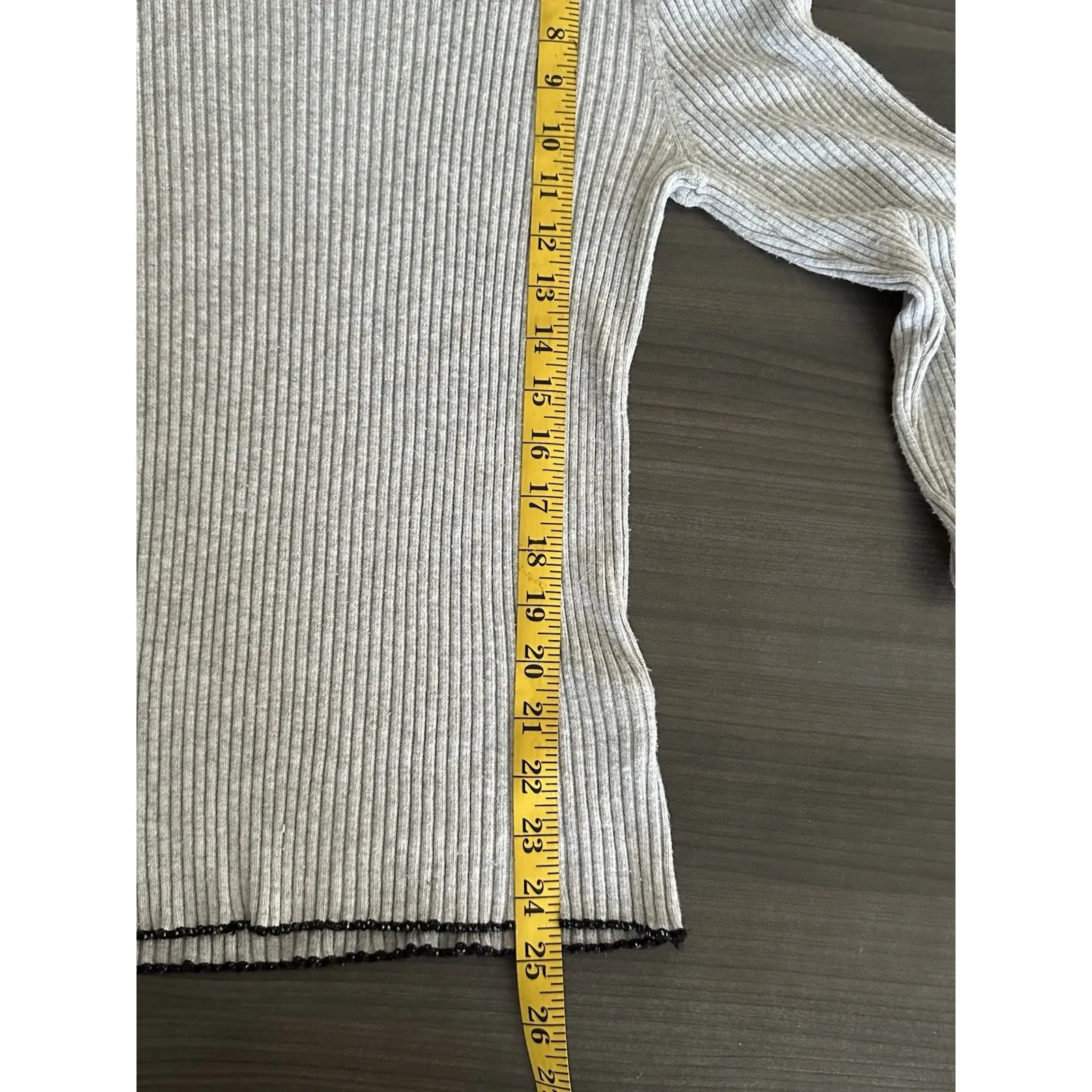 VTG‎ Y2K Sweater Women Gray Contrast Lettuce Hem Large Lightweight Bella Elena - Image 7