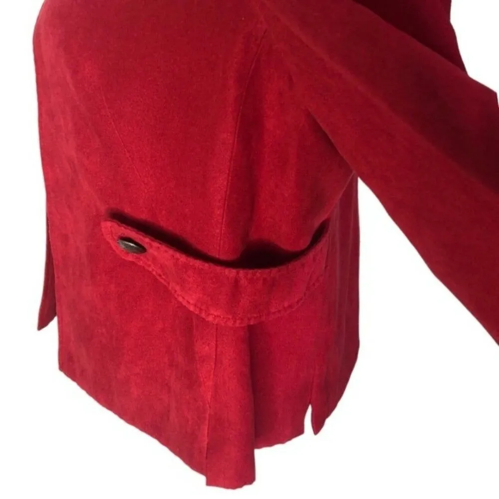 Dressbarn Petite Vintage Red Open Front Suede Blazer - Image 4