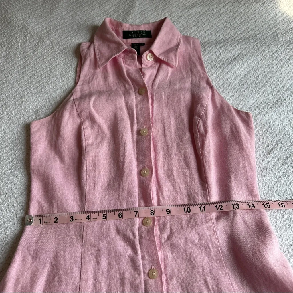 Ralph Lauren Pink Linen Button Front Dress 2P XS Y2K Barbiecore Prepp - Image 4