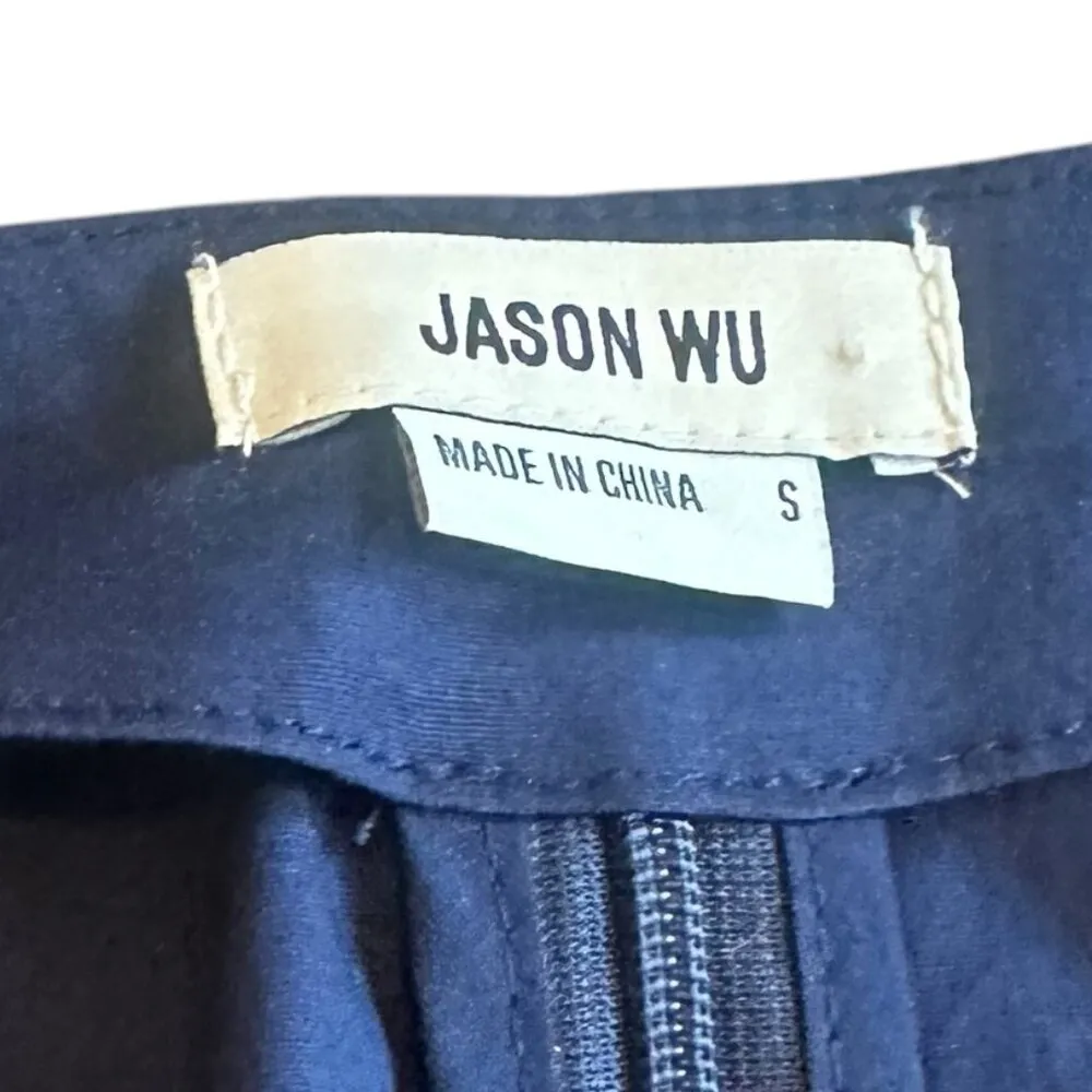 Jason Wu Navy Blue Mini Dress Long Sleeve Cutout Flowy Skirt Cotton Size Small - Image 12