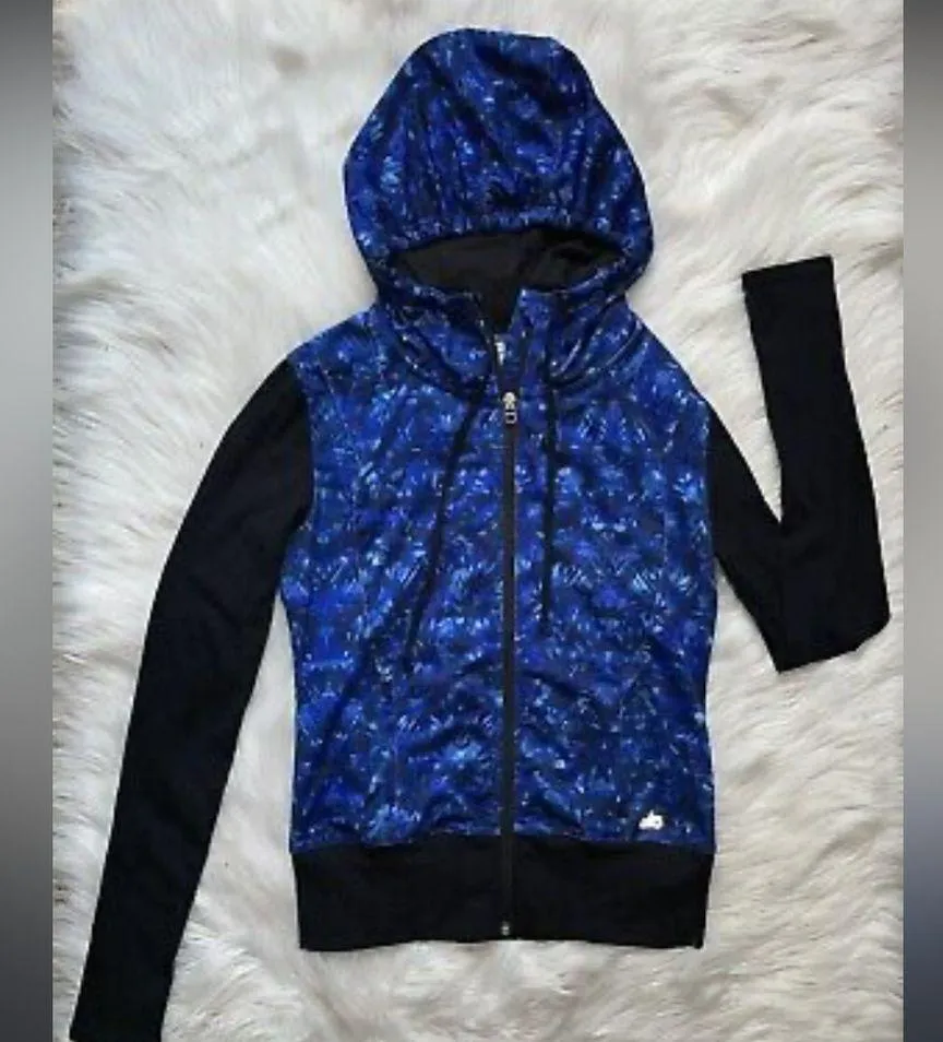 Alo yoga blue black printed flow hoodie S athletic activewear full zip winter - Image 9