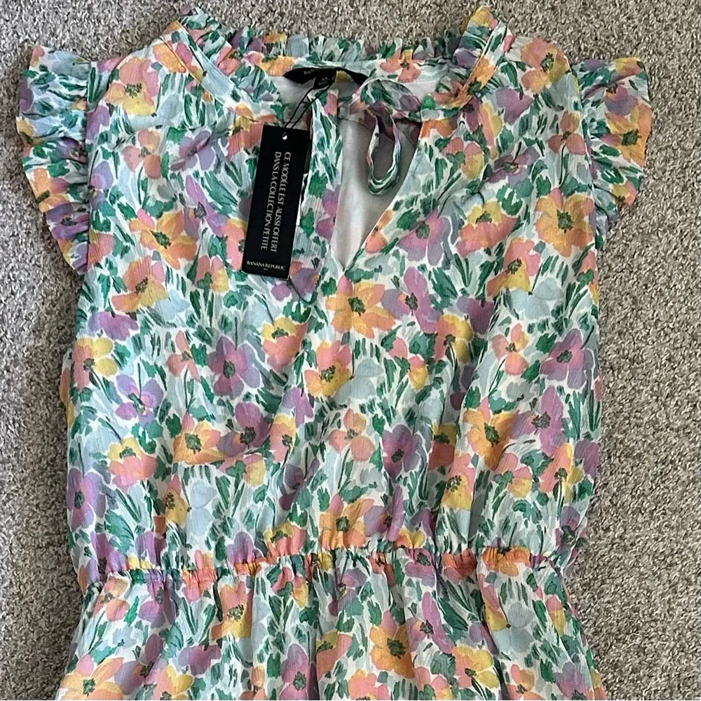 Banana Republic Factory Floral Chiffon Ruffle Midi Dress White Size M - Image 4