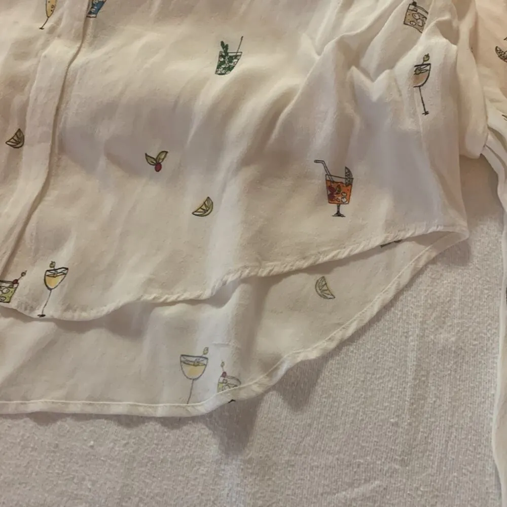 Zara basic womens small white button up shirt martini drinks cute quirky casual - Image 7
