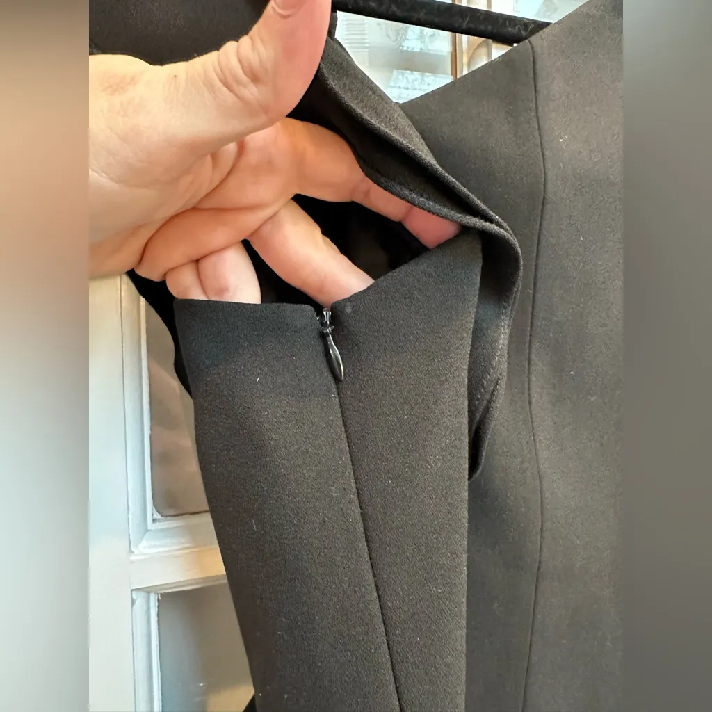 RICKIE FREEMAN FOR TERI JON Asymmetric Neck Crepe Dress Side Ruffle Size 2 XS Black - Image 6