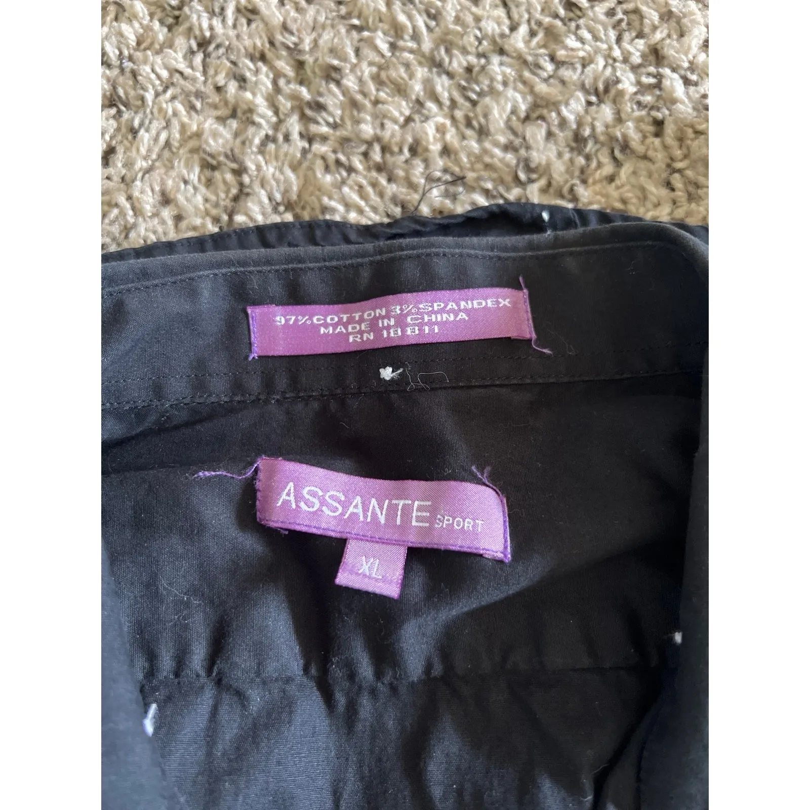 Assante Sport Men's Stylish black trimmed in white button‎ down Size XL - Image 10