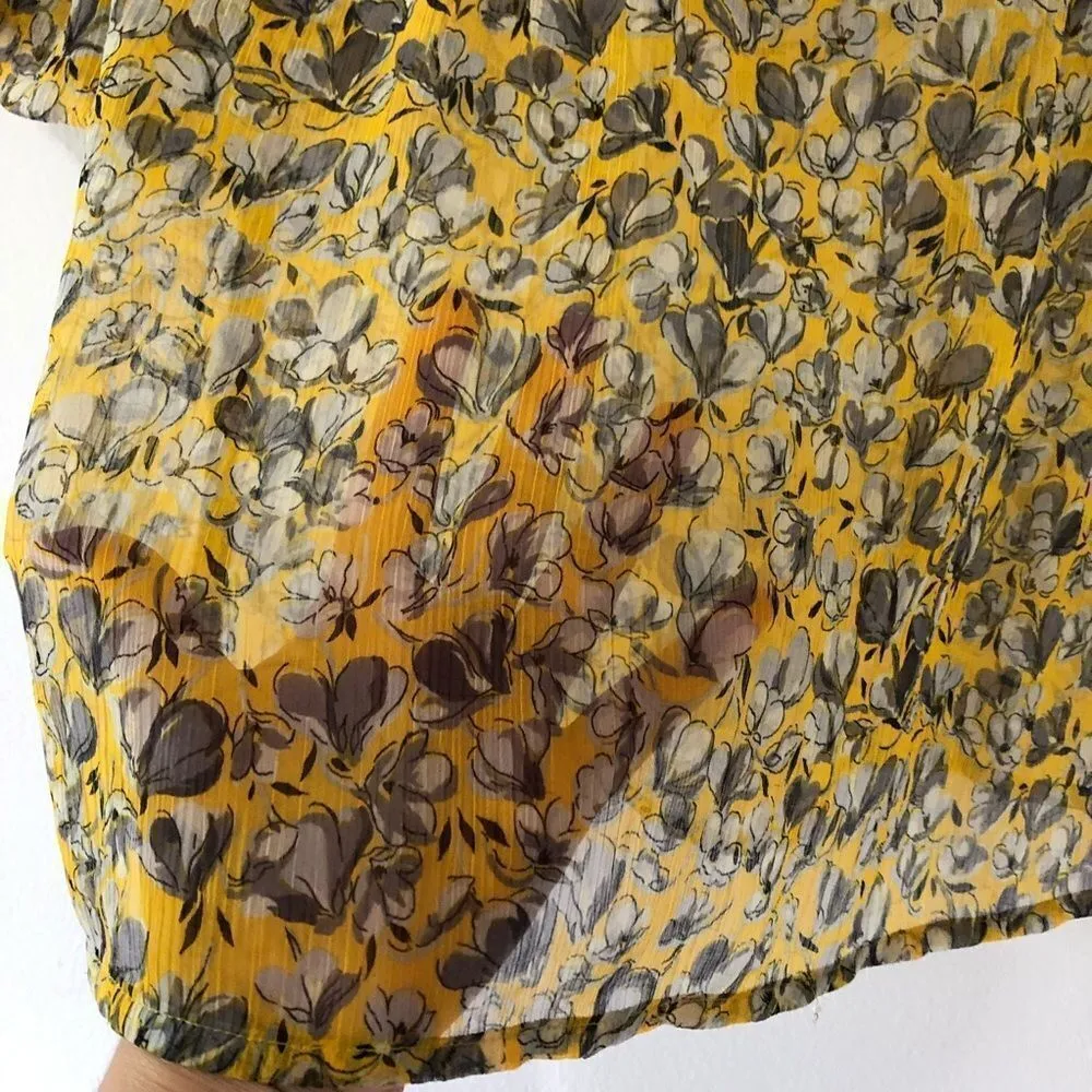Loft Floral Sheer V-Neck Blouse Yellow, V-neck - Image 2