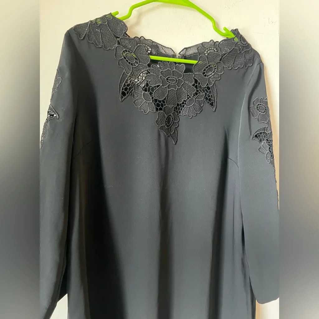 Alfani Petite Black Lace Appliqué Shift Dress 12P 3/4 Sleeve Back Zip - Image 5