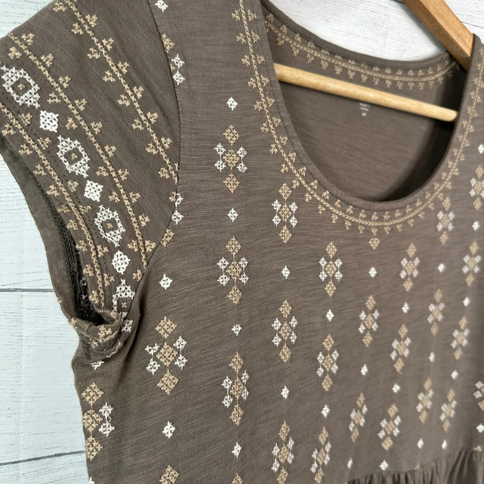 Garnet Hill Womens size 00 Organic Cotton Embroidered Knit Short Sleeve Dress - Image 8