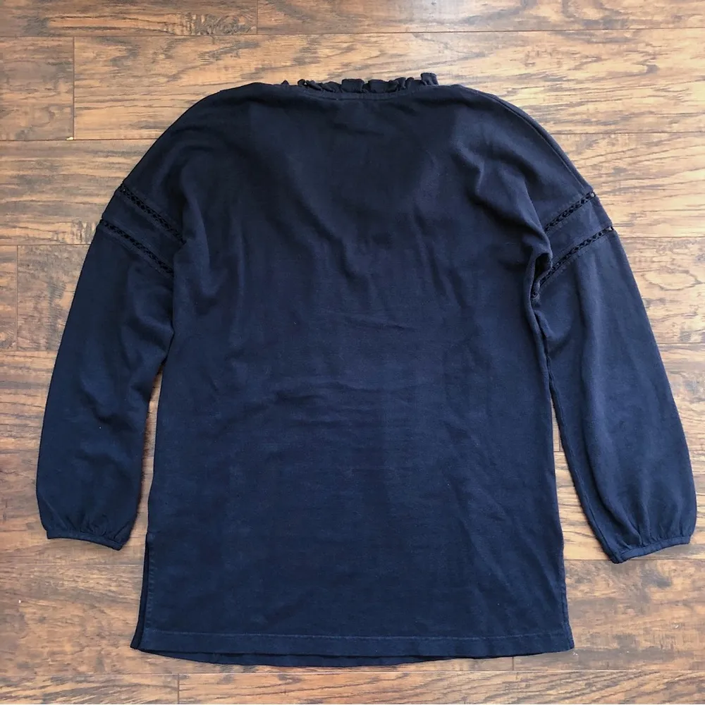 WRAP London • navy knit tunic hemp organic cotton peasant ruffle lace inset Size 2 - Image 7