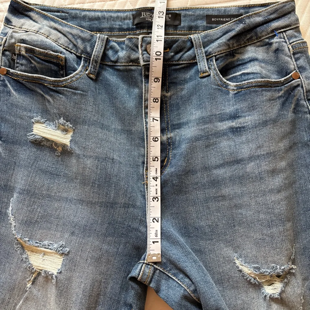 Judy Blue High Waist Cuffed Boyfriend Denim Jeans Distressed Straight Leg 11/30 - Image 11