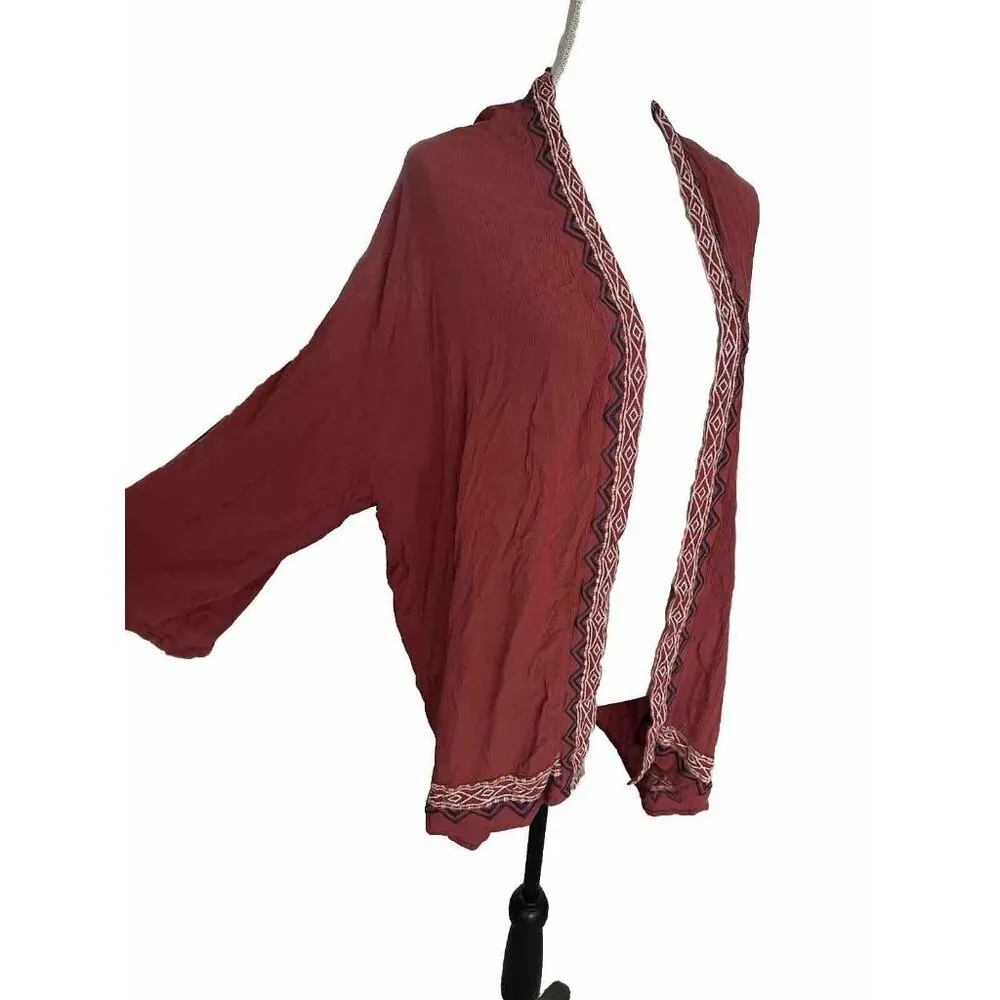 Artesia Embroidered Open Cardigan Kimono Swim Cover Up Size XL Lightweight Red - Image 2