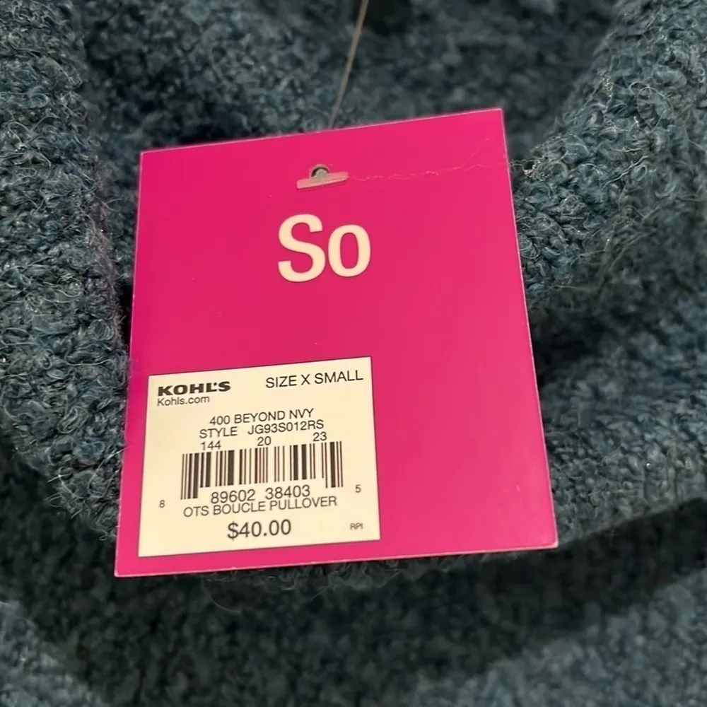 SO Beyond Navy Boucle Cowl Neck Pullover Sweater XS NWT - Image 3