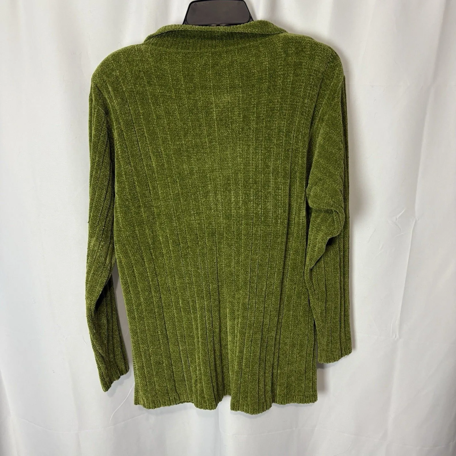 Vintage 90s Small Chenille Sweater Cardigan Peter Pan Collar Pockets Green Cozy - Image 9