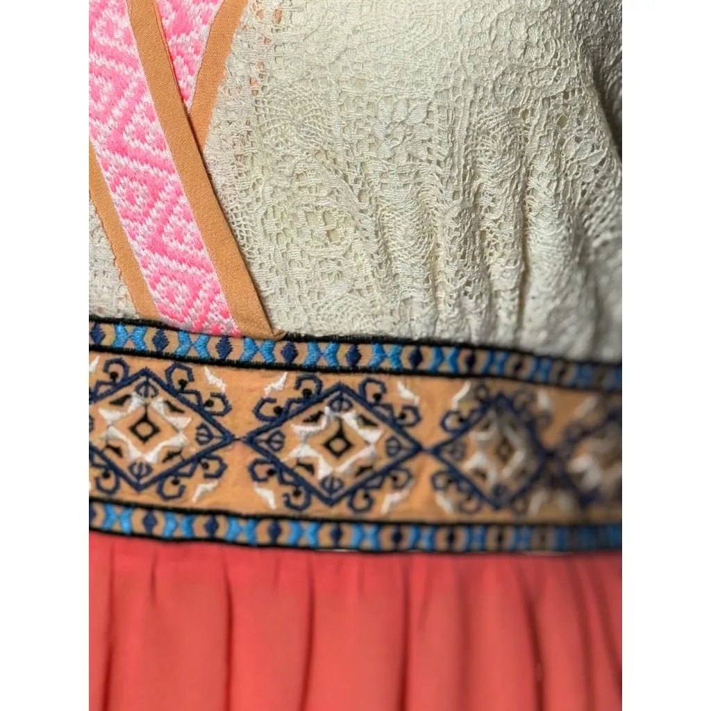 Flying Tomato Maxi Dress Size Medium V-neck Sleeveless Coral Boho Peasant Beach - Image 4