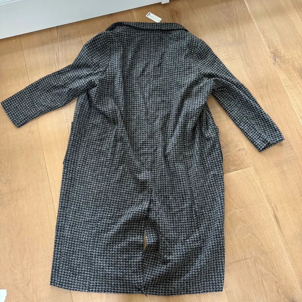 Rylee + Cru NEW NWT Women's Longline Coat Micro Check Black Size L - Image 12