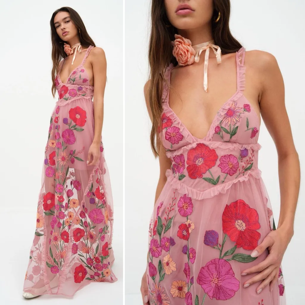 NWOT For Love & Lemons Kaylee Maxi Dress in Pink Floral Size Small - Image 12