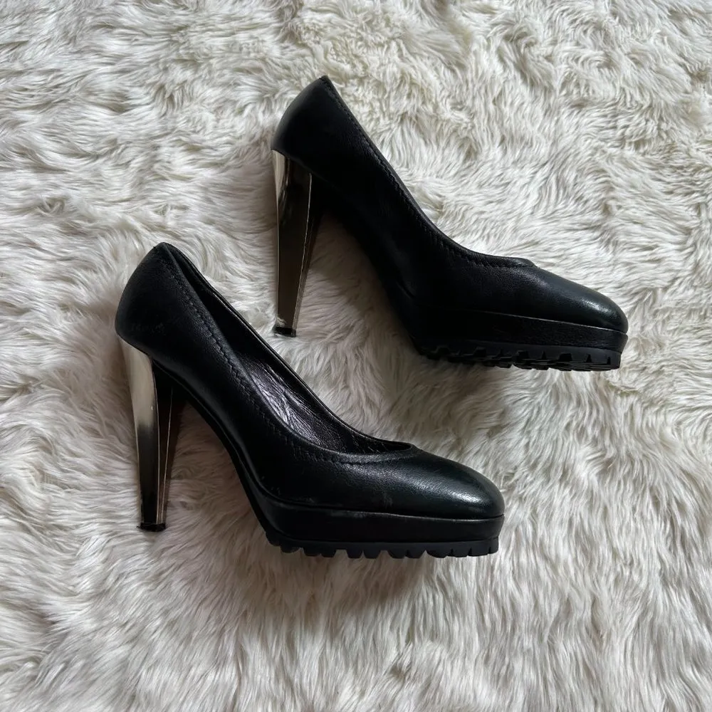 Max Mara Black Heels Silver Metallic Heel Women's 38 - Image 2