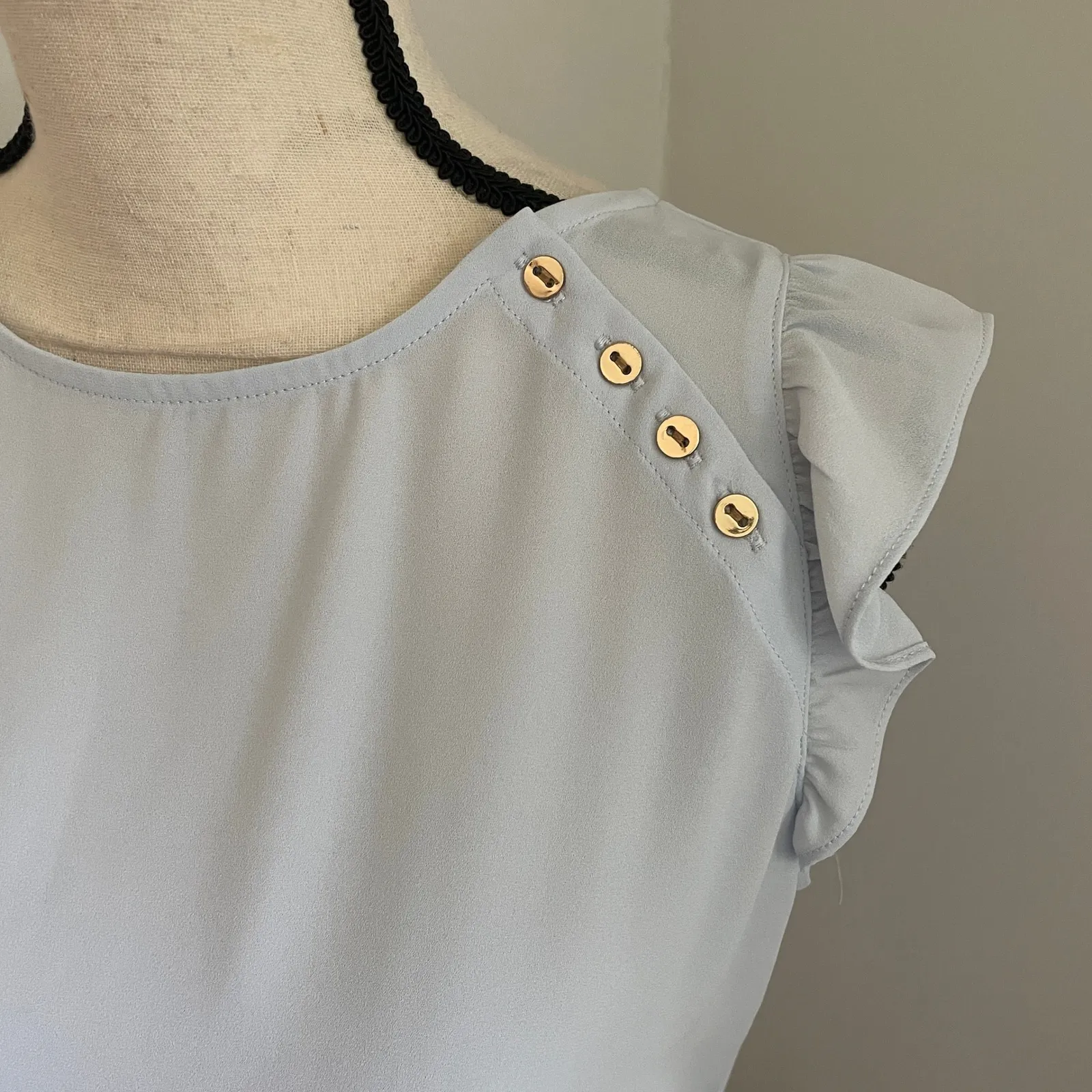 LOFT Kidcore Blouse Light Blue Ruffle Sleeve Shell Top sz XS Corpcore Soft Girl - Image 3