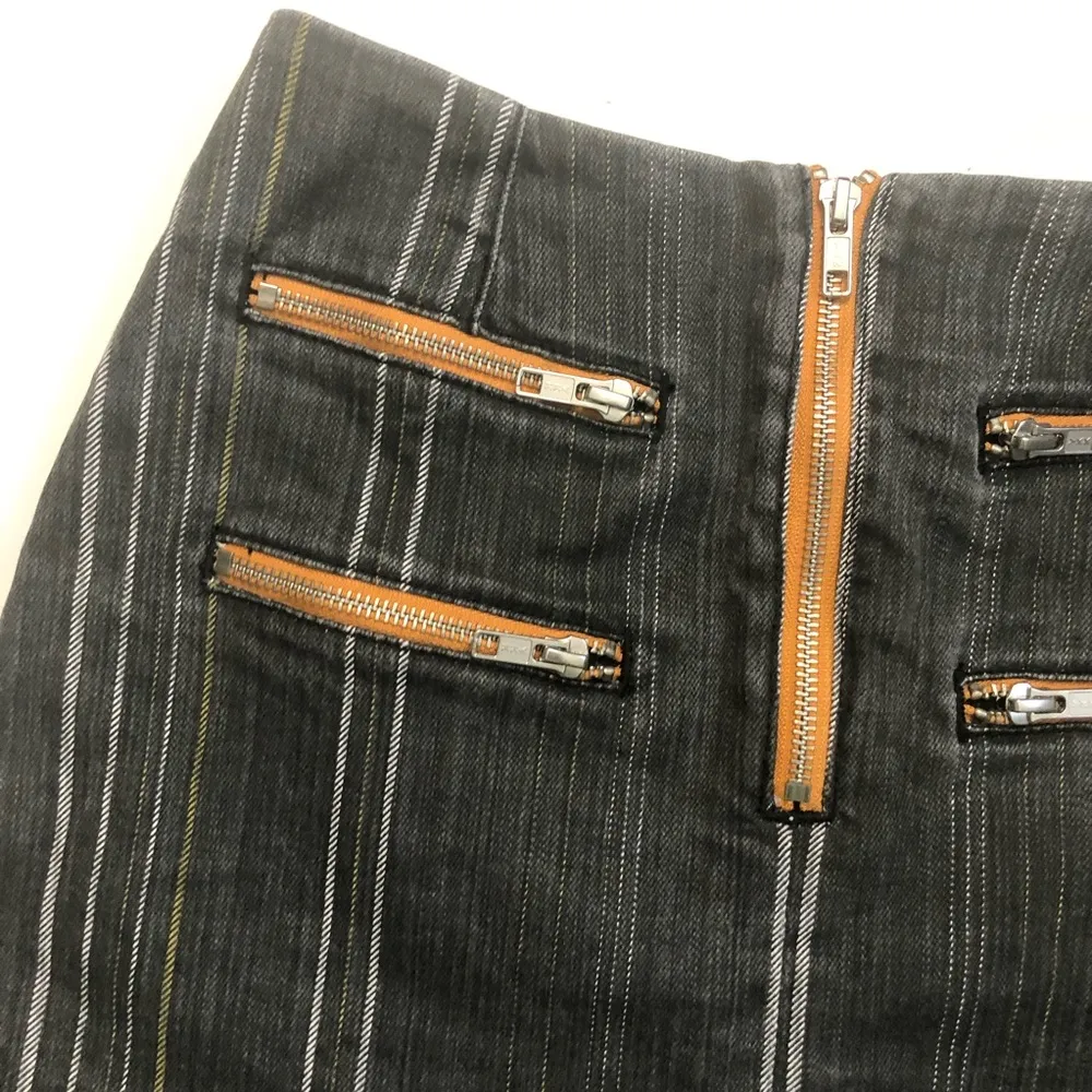 Skirt Denim Striped Zippers Pockets Grey Mustard Yellow Y2K - Image 3