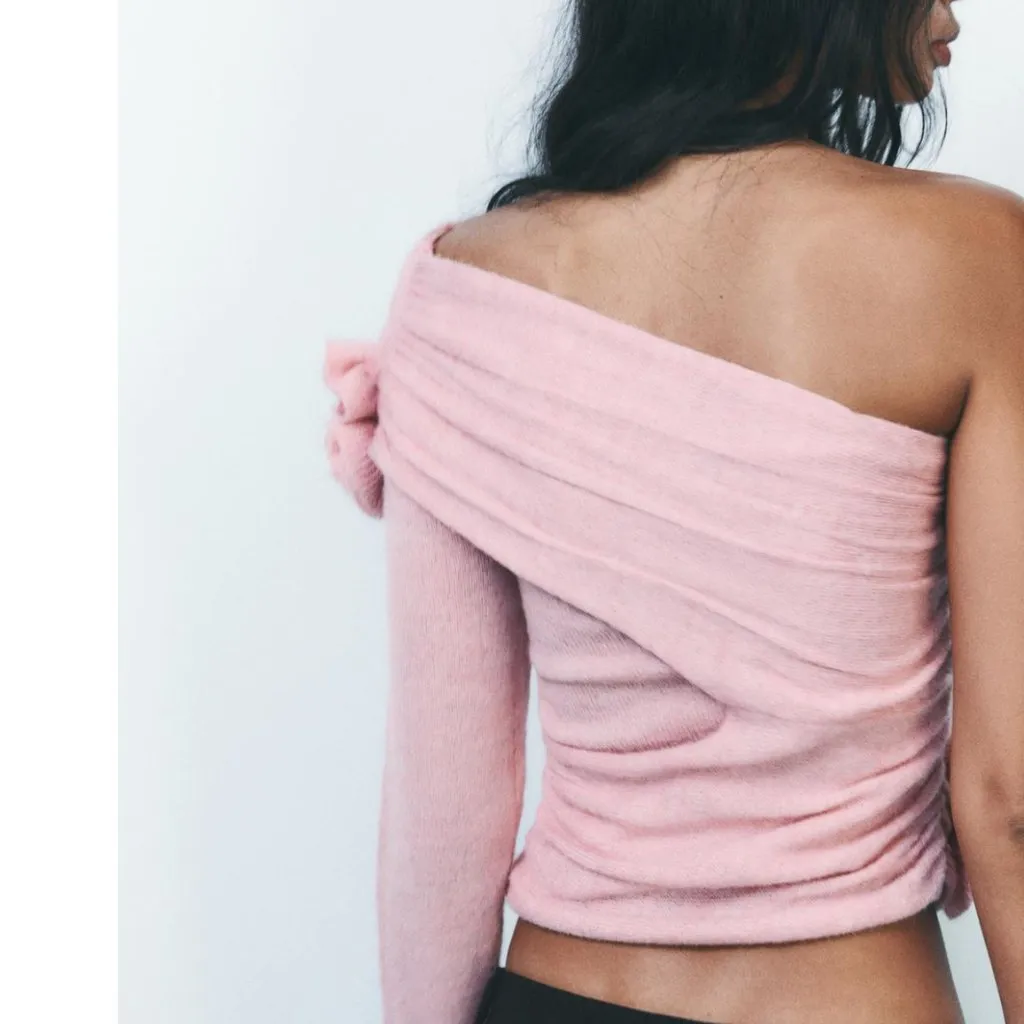 NWOT Zara Openwork Knit Top With Floral Appliques Bloggers Fave Asymmetric Wool - Image 5