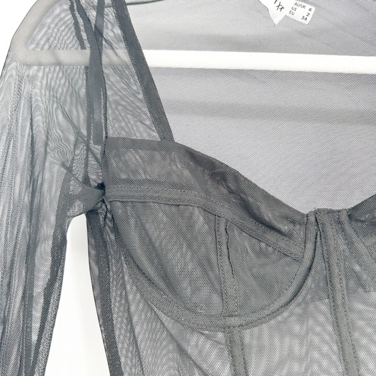 Princess Polly Womens Black Sheer Mesh Corset Bustier Long Sleeve Bodysuit US 2 - Image 6