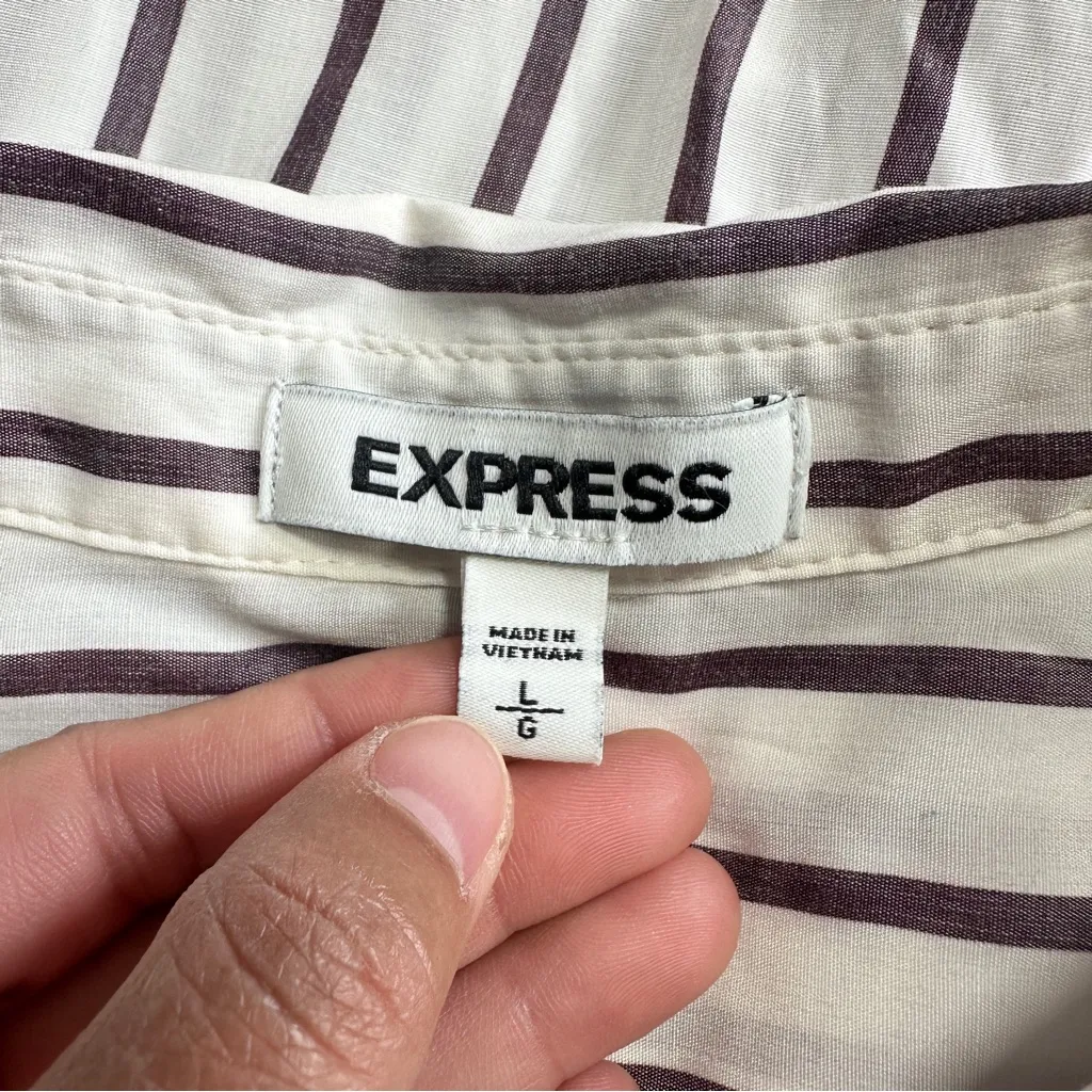 Express Women’s The City Stripe Button Up Shirt Top Longsleeve Office White L - Image 9