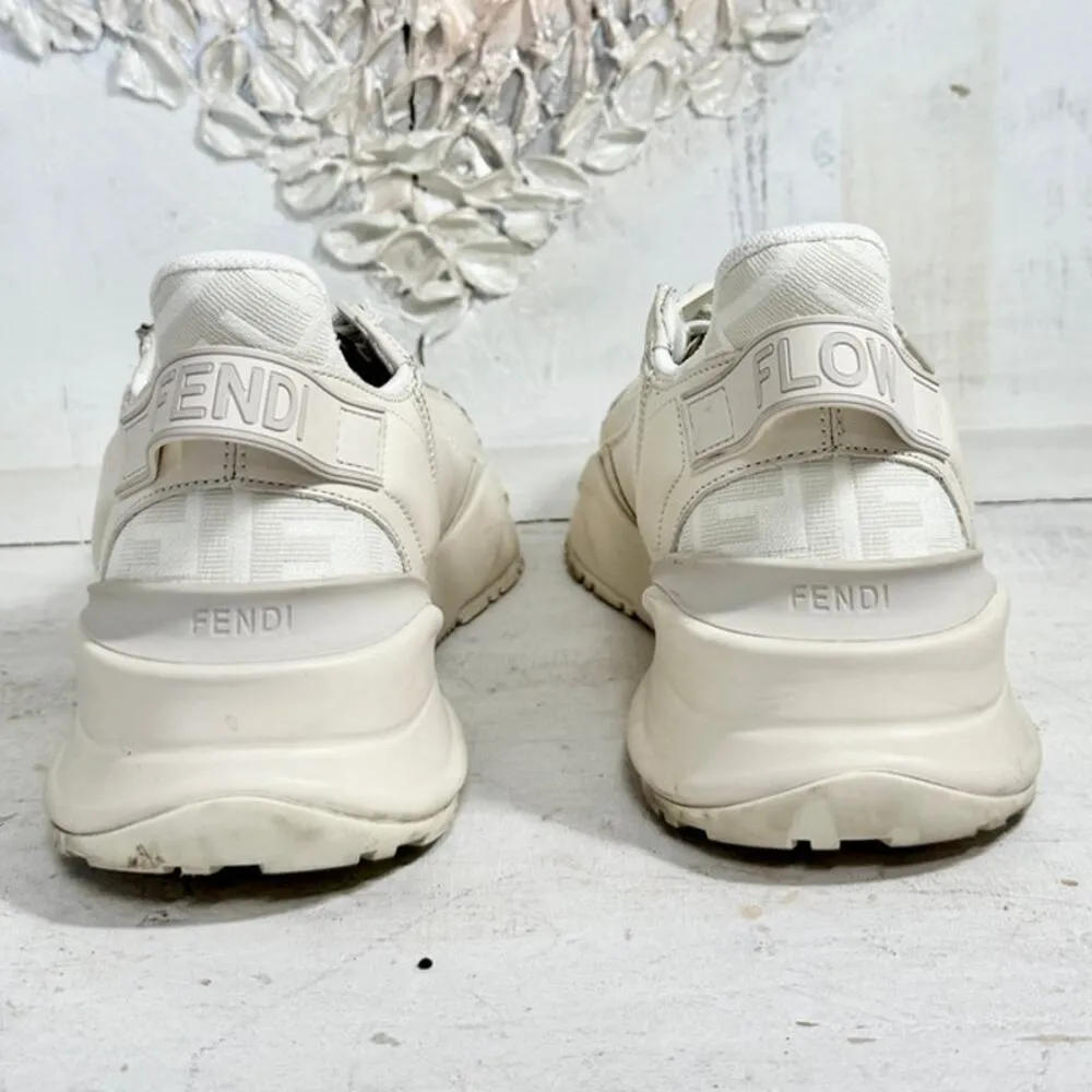 Fendi Flow Logo Leather Zip-Up Low-Top Running Sneakers White Womens Size 40/9.5 - Image 6