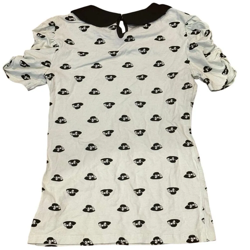 Y2K Forever 21 Mint Green Cartoon Print Peter Pan Collar Top Size Small - Image 4