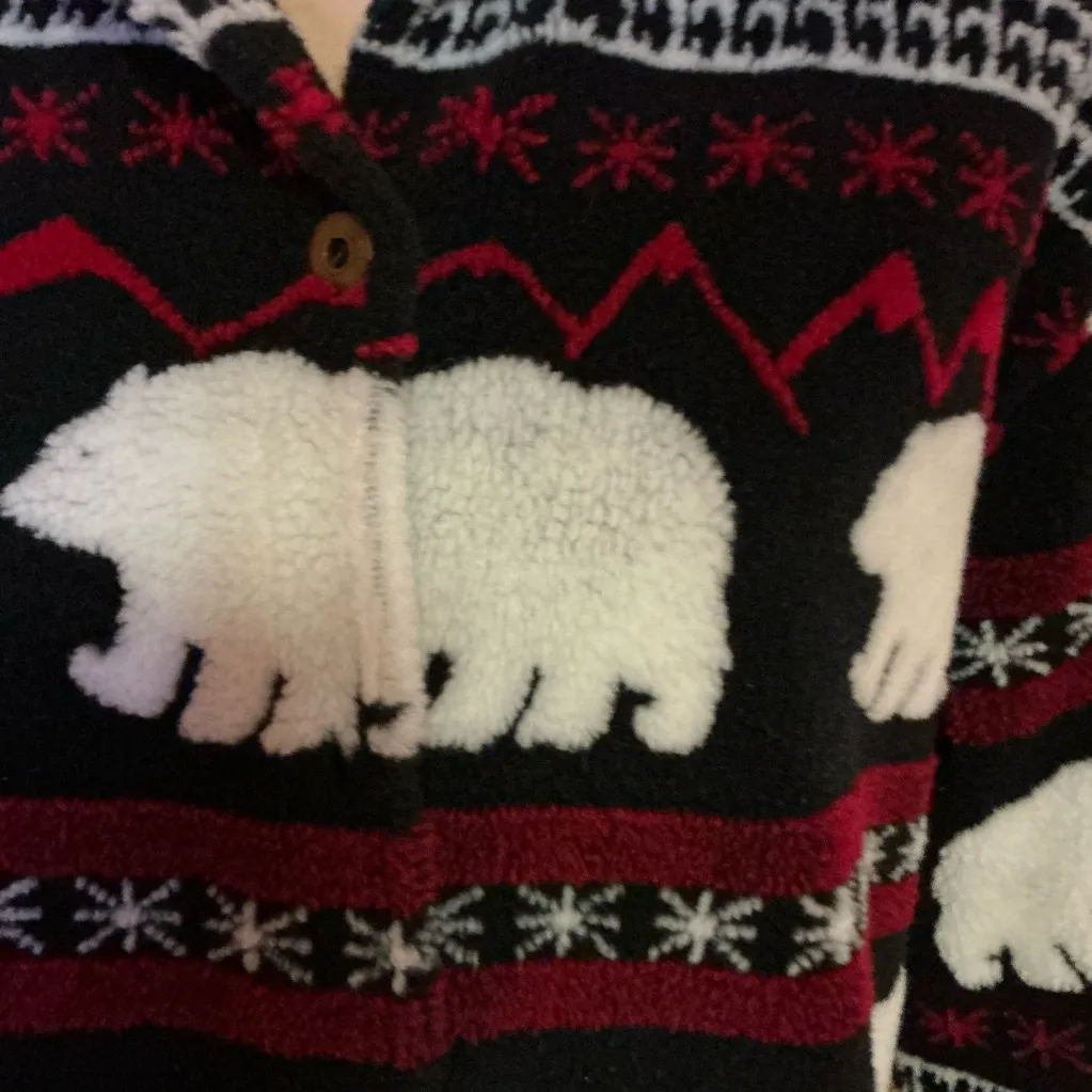 Vtg 90s polar bear fleece jacket Black Size L - Image 5