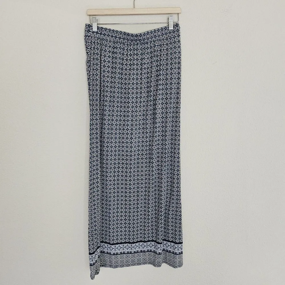 Max Studio Geo Print A-Line Maxi Skirt Size M Drawstring Blue Teal Boho - Image 2